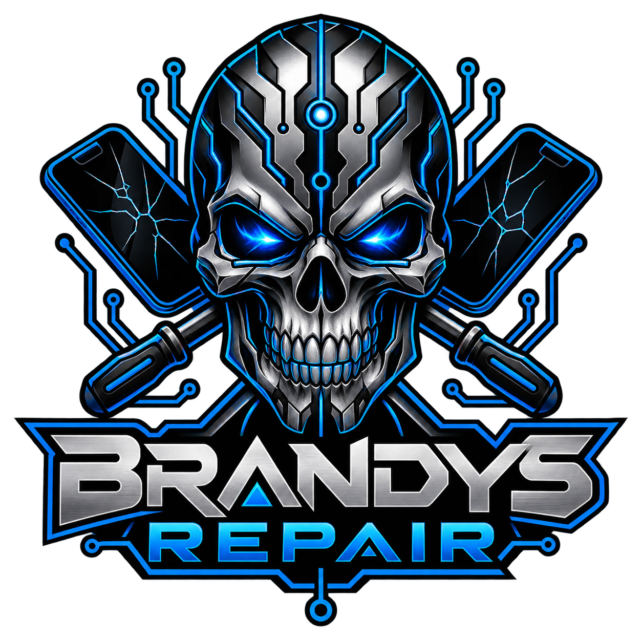 Brandys Repair techno skull logo